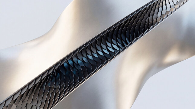 Split 3D chrome surface exposing dark metal scales