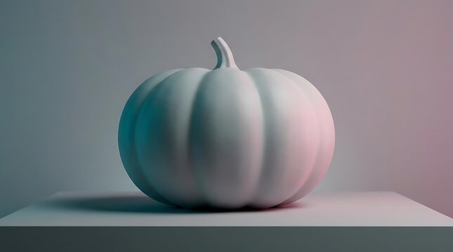 White pumpkin with cyan and pink lighting