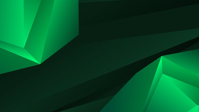 Abstract geometric background with green polygonal shapes, low poly structure, modern gradient lighting, futuristic technology style, and clean minimal design with copy space