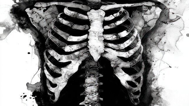 Artistic rendering of a human rib cage against a white background