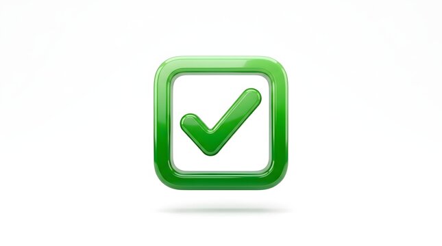 3d green check mark inside a square box isolated on white background