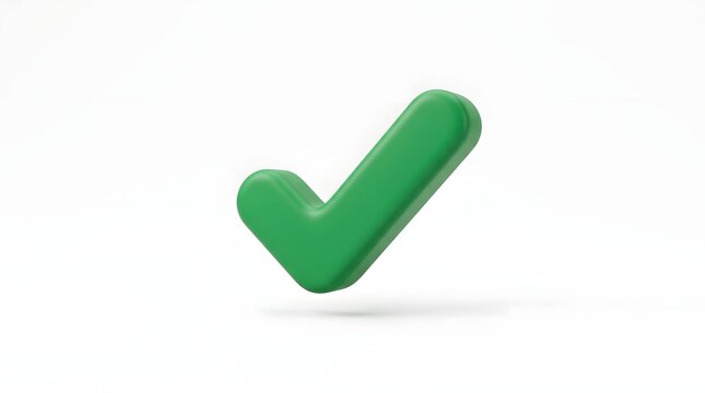 3d render of a matte green check mark isolated on white background