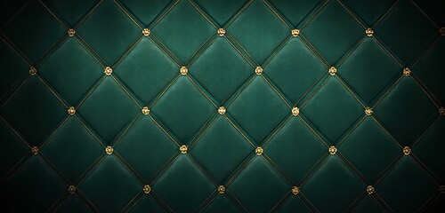 Naklejka premium Luxurious deep teal quilted upholstery background with intricate thin gold diamond pattern and subtle texture evoking opulent elegance and rich detail ideal for premium design applications