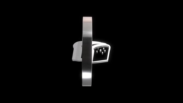 Bread slices icon rotation, rotating 3d silver icon with alpha channel, loop animation, transparent background.