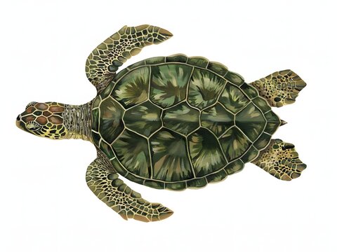 Green sea turtle isolated on white background for commercial use.