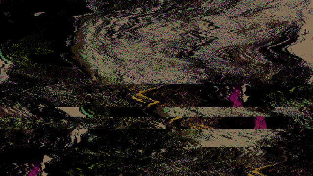 Abstract digital glitch art with heavy pixel noise, CRT screen degradation, and colorful bit-rot texture on black background. perfect for cyberpunk aesthetics, futuristic technology concepts.