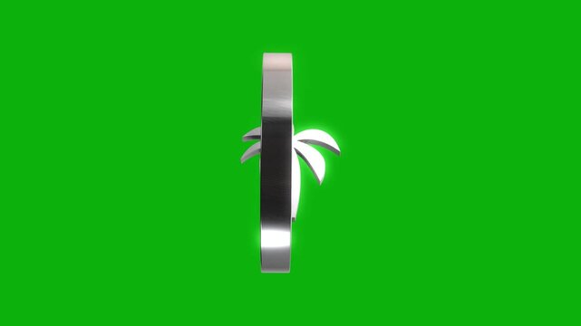 Silver palm tree logo rotating in circle on green screen background, motion graphics.