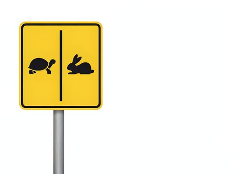 Road sign warning of falling rocks hazard on mountain highway with debris symbols