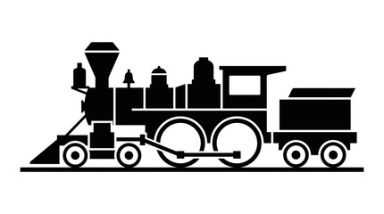 Black silhouette of vintage steam locomotive train engine isolated on a clean simple white background © Usman