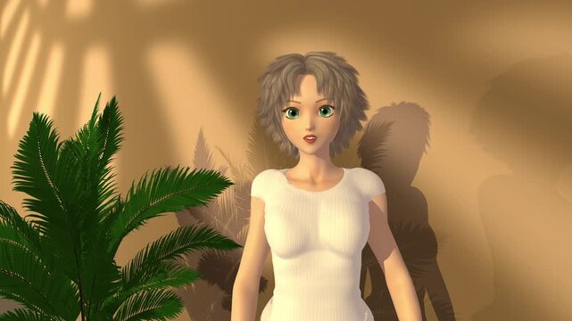 3d animation, one cartoon character speaking face camera on brown background