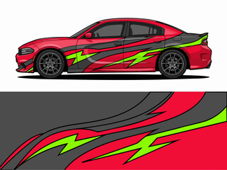 Fototapeta premium Red sports car with lightning bolt decal design