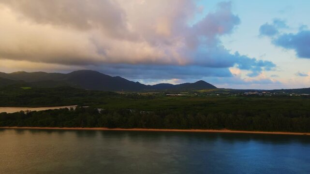 Magic Hour Mountain Landscape with Dreamy Clouds Drone Footage