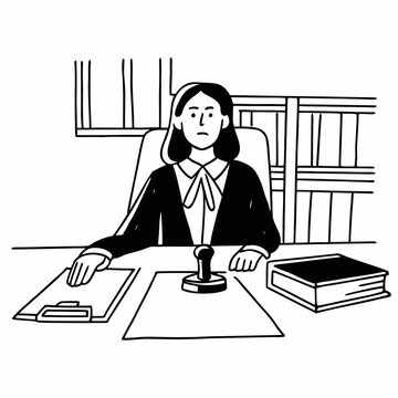 Notary Public serious expression working at office with documents and stamp