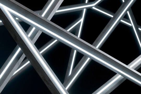Light beams create a pattern in a dark space