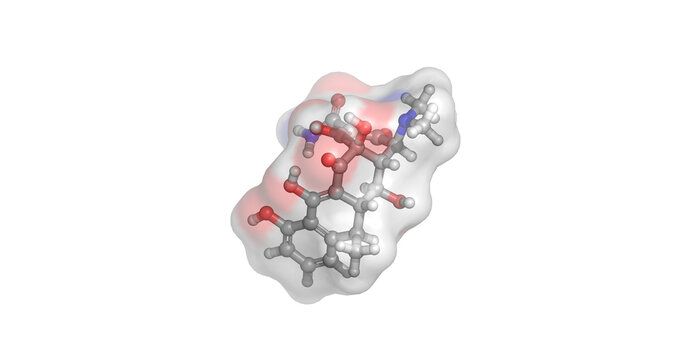 Doxycycline, broad-spectrum tetracycline antibiotic for bacterial infections, acne, and preventing malaria, 3D molecule 4K