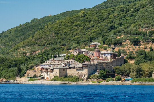 Fortified Xenophontos Monastery in the monastic state of Mount Athos, Greece