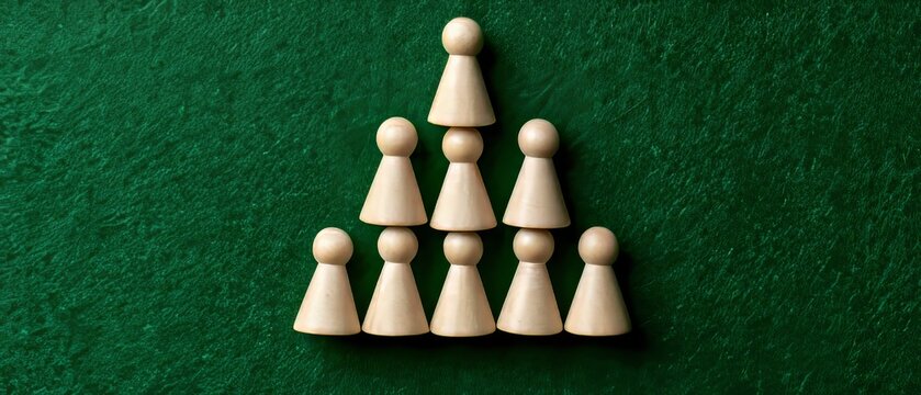 Arrangement of wooden pawns on a green surface shows a simple game setup for play with friends or family