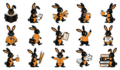 Obraz premium Set of Cute Rabbit Teacher Vector Illustrations