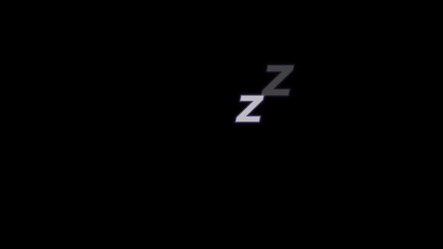 4K motion graphic of Sleeping ZZZ symbol with alpha channel transparency. 2D cartoon animation of ZZZ sleep icon on black background.