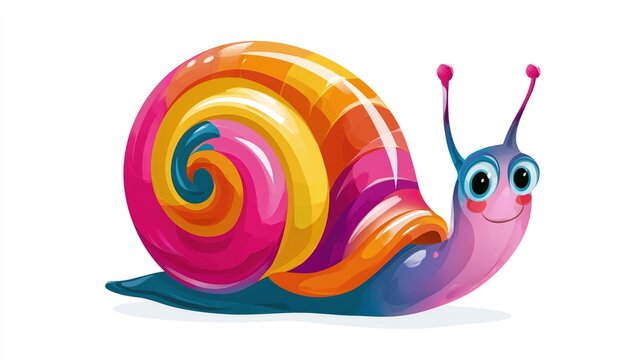 Cute Cartoon Snail with Colorful Spiral Shell and Big Eyes