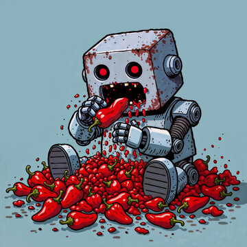 Rusty Robot Eating Red Hot Chili Peppers