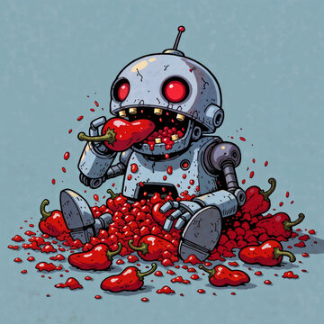 Rusty Robot Eating Red Hot Chili Peppers