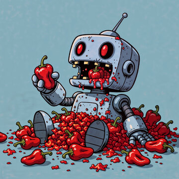 Rusty Robot Eating Red Hot Chili Peppers