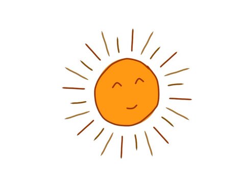 Cute Cartoon Sun Illustration with Colorful Rays, Smiling Sunshine Character Isolated on Black Background
