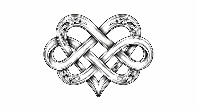 Ornate infinity knot forming a symmetrical heart illustration