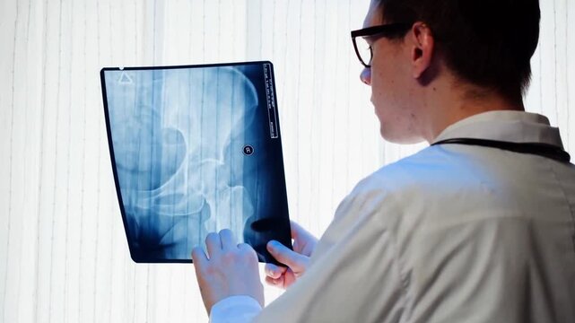 Healthcare Worker Examining Hand X Ray and Finger Bones
