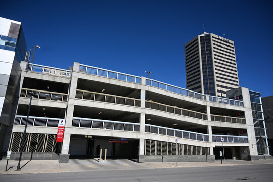 Regina, SK, Canada - July 04, 2026: Parking lot in city of Regina, Saskatchewan.