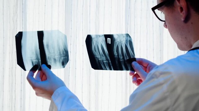 Medical Professional Reviewing Hand and Finger X Ray Close Up
