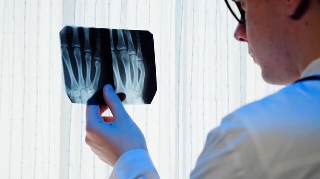 Doctor Examining Hand X Ray Close Up for Medical Diagnosis
