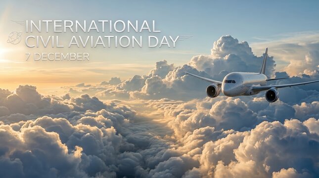 Majestic Airplane Soaring Above Clouds Celebrating International Civil Aviation Day