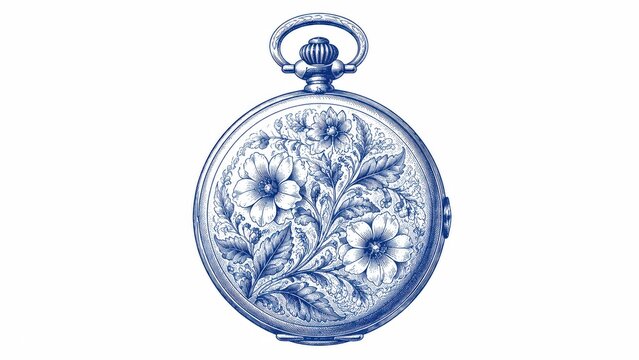 Vintage pocket watch with floral engraved ornamental illustration