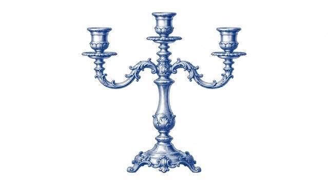 Ornate blue vintage candelabra illustration on white background