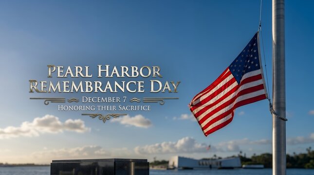 Serene Sky and Water View of the USS Arizona Memorial on Pearl Harbor Remembrance Day honoring sacrifice