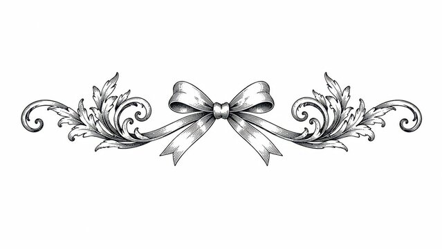 Vintage ornamental ribbon bow with floral scrollwork design