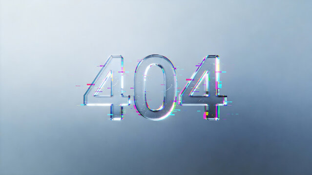 Three dimensional number 404 with glitch effect on grey background