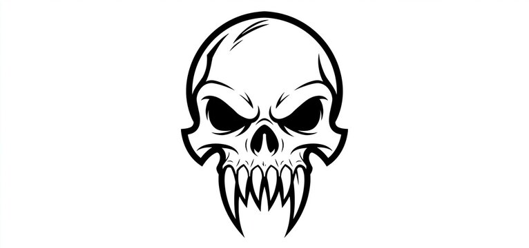 Sinister skull with sharp teeth on a plain background, perfect for bold gaming decals and apparel designs.