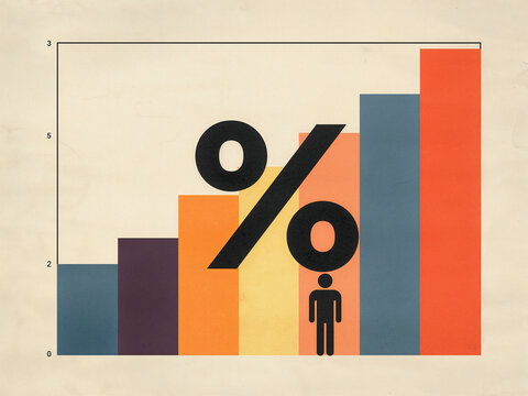 Bar chart showing percentage growth with person symbol