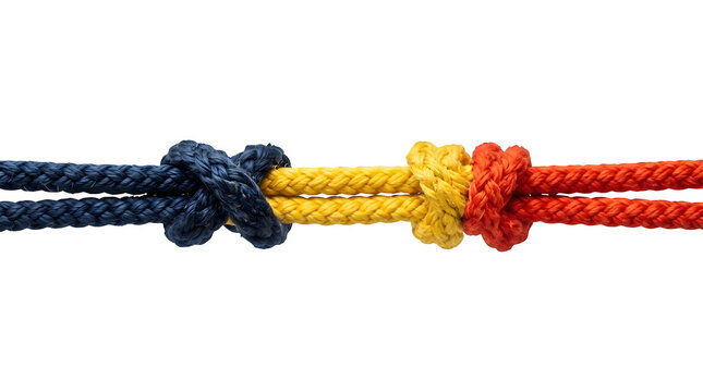 A colorful rope with knots on transparent background