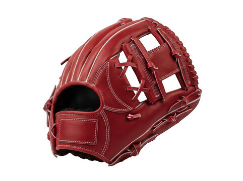 Professional red leather baseball glove isolated on transparent background