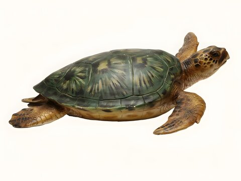 Green sea turtle swimming underwater with detailed shell and flippers in natural habitat