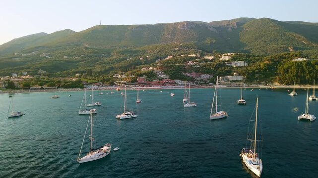 Aerial View of Valtos Beach with Sailboats, Parga, Greece