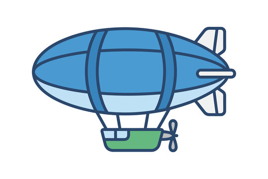 Blue Dirigible pngrship Flat Vector Illustration