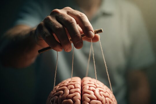Hand Manipulating Brain with Puppet Strings