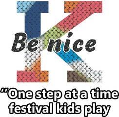Be nice letter K typography with colorful knitted pattern t-shirt design vector © muhammad