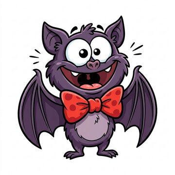 Cute cartoon vampire bat wearing red bowtie funny Halloween illustration