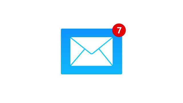 Blue Envelope Email Icon with Increasing Red Message Notification Counter Animation Loop Isolated White Background Motion Graphic Video